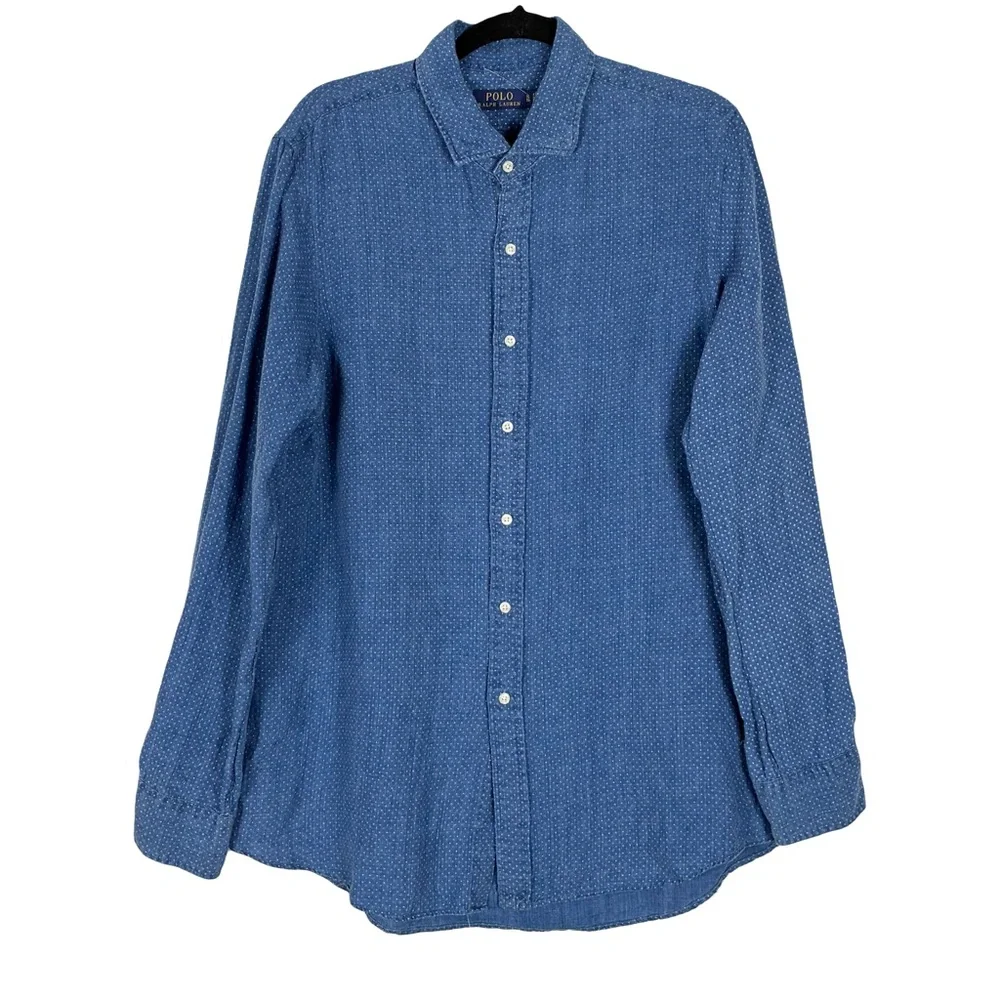 Polo Ralph Lauren Blue Dot Patterned Linen Button Shirt Men’s XL Long Sleeve